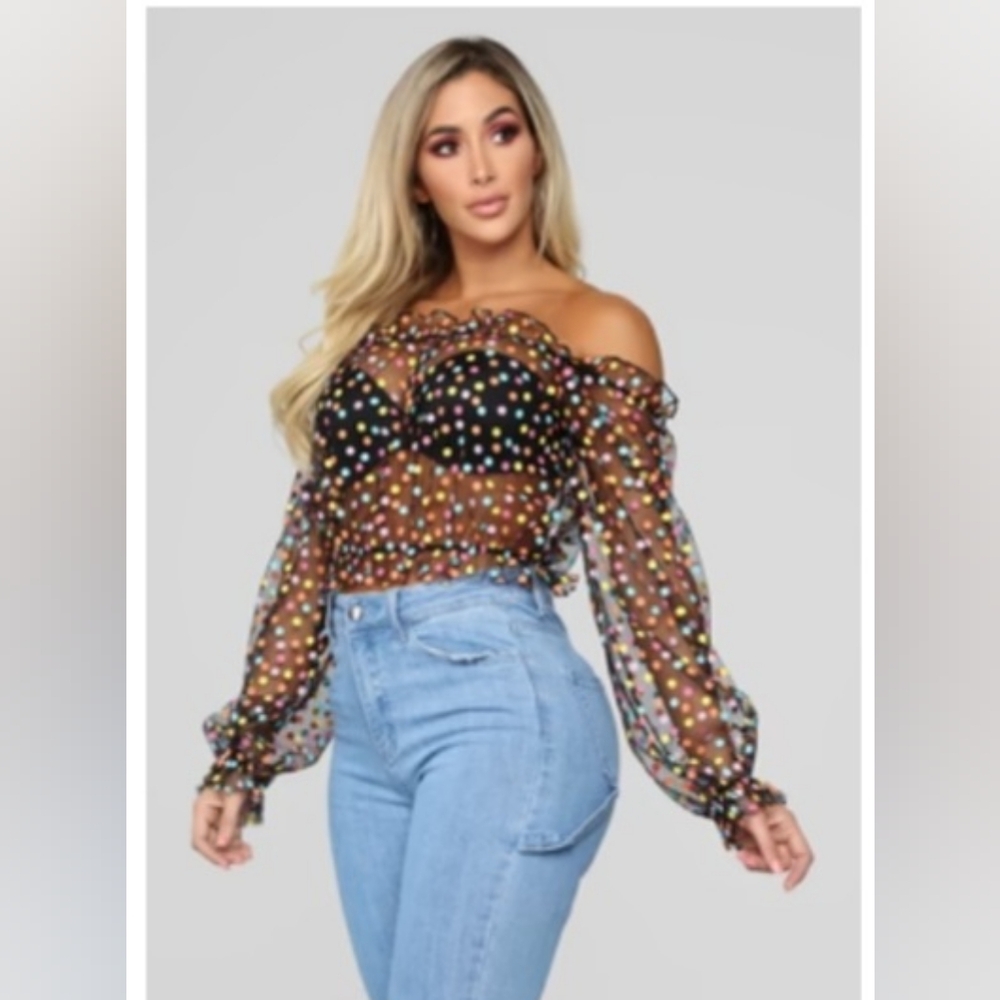 Colorful polka dot off the shoulder crop top *Fashion Nova*